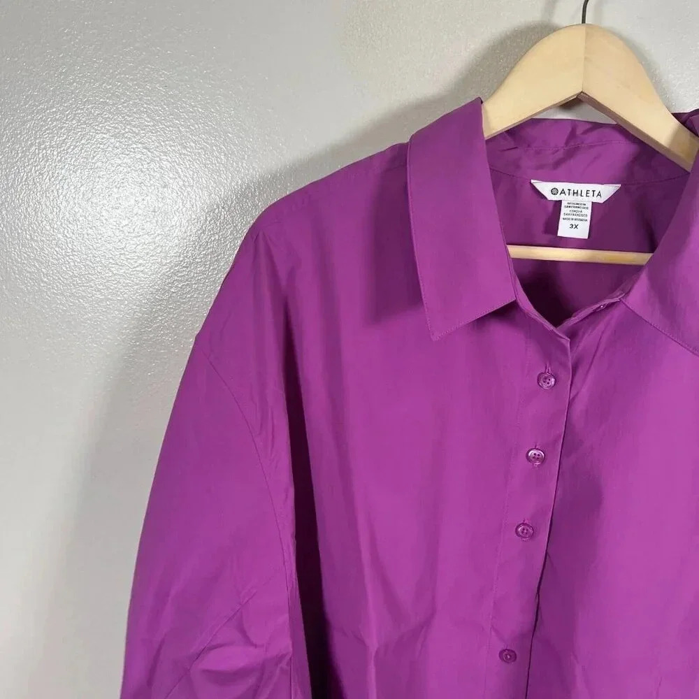 Athleta Oversized Poplin Top Button Up Size 3X Jazzy Purple Work Travel Office - Picture 6 of 13